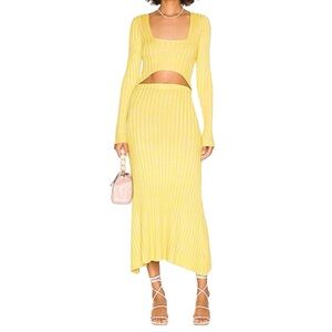 AFRM Skye Cutout Ribbed Knit Midi Dress Yellow Pink Size Small